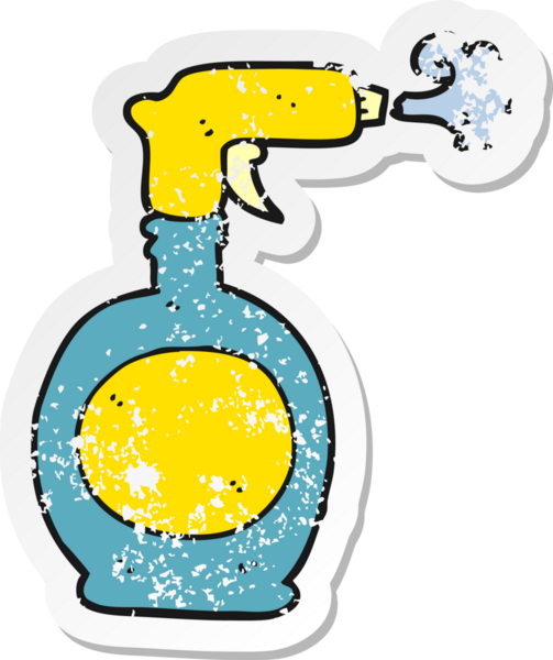 Bir insan tarafından çizilmiş karikatür sprey şişesinin gerilimli yapıştırması.