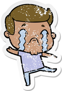 Bir insan tarafından çizilmiş ağlayan bir karikatürcünün sıkıntılı çıkartması.