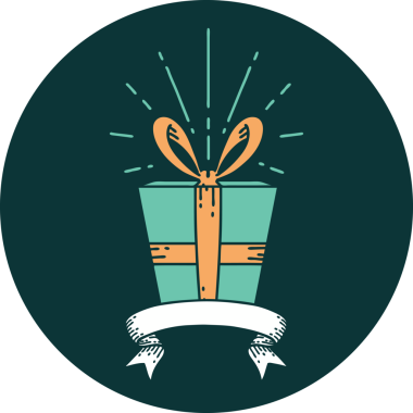 Bir insan tarafından çizilmiş dövme stili bir Noel hediyesi.