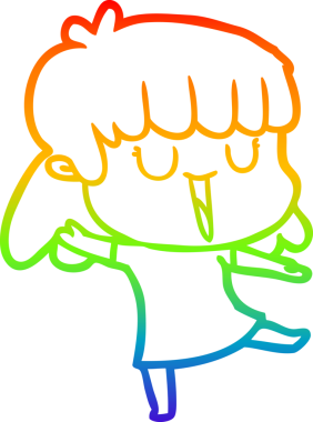 Gökkuşağı gradyan çizgi çizimi bir insan tarafından çizilmiş gülen bir çizgi kadın.