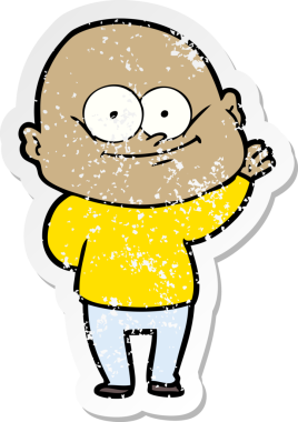 Bir insan tarafından çizilmiş kel bir adamın sıkıntılı çıkartması.