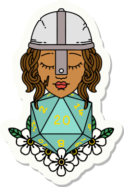 İnsan dövüşçüsünün çıkartması. Bir insan tarafından çizilmiş 20 D20 zarlı.