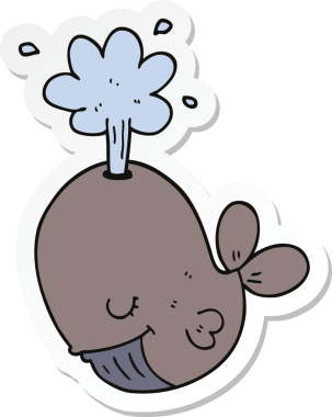 Bir insan tarafından çizilmiş balina püskürten bir karikatür çıkartması.