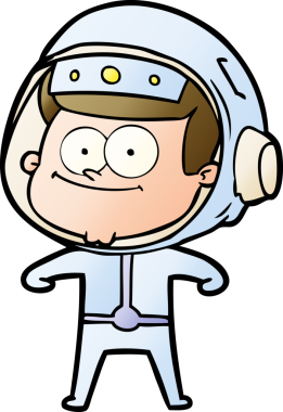 Bir insan tarafından çizilmiş mutlu astronot çizgi filmi.