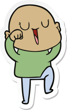 Bir insan tarafından çizilmiş mutlu, kel bir adamın çıkartması.