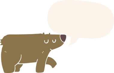 Bir insan tarafından çizilmiş eski tarz konuşma baloncuğu olan çizgi film ayısı.