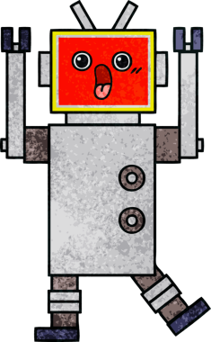 Bir insan tarafından çizilmiş bir robotun retro grunge dokusu