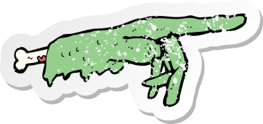 Bir insan tarafından çizilmiş zombi eli olan bir çizgi filmin gerilimli çıkartması.