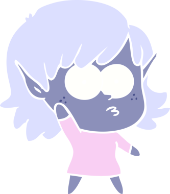 Bir insan tarafından çizilen düz renkli çizgi film elf kızı.