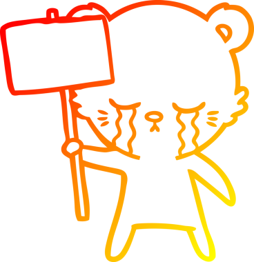 Bir insan tarafından çizilmiş işaret direği ile ağlayan çizgi film ayısının sıcak çizgi çizimi