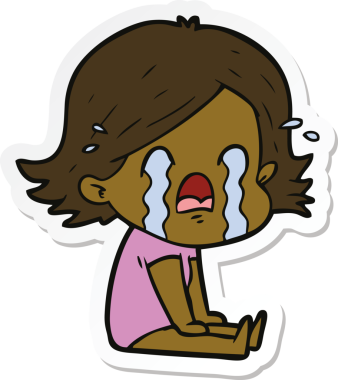 Bir insan tarafından çizilmiş, ağlayan bir karikatür kadının çıkartması.