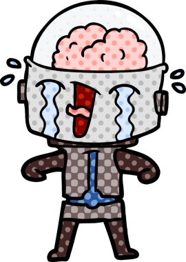 Bir insan tarafından çizilmiş ağlayan robot çizgi film.