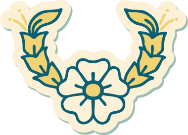 Bir insan tarafından çizilmiş geleneksel bir çiçek stiliyle dövme çıkartması.