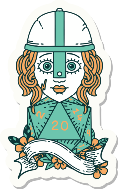 Bir insan tarafından çizilmiş 20 zarlı bir insan dövüşçüsünün çıkartması.