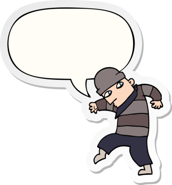 Bir insan tarafından çizilmiş konuşma kabarcığı çıkartmalı karikatür hırsızı.