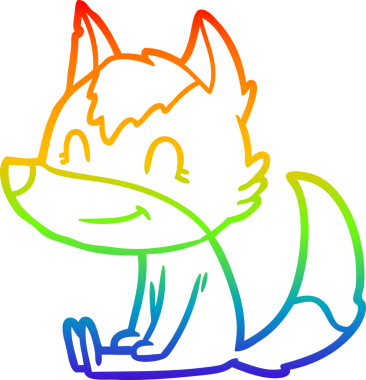 Gökkuşağı gradyan çizgisi. Bir insan tarafından çizilmiş dost bir kurt çizgi filmi.