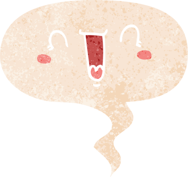 Bir insan tarafından çizilmiş grunge sıkıntılı retro tarzı ile konuşma baloncuğu ile mutlu çizgi film yüzü