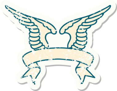 Bir insan tarafından çizilmiş bir kanadın bayrağıyla eski bir etiket