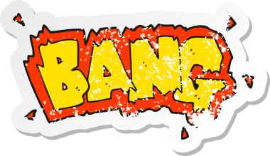 Bir insanın çizdiği karikatür patlamasının gerilimli retro çıkartması.