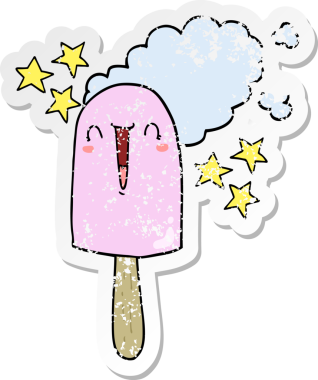 Bir insan tarafından çizilmiş şirin bir buz lolipopunun sıkıntılı çıkartması.