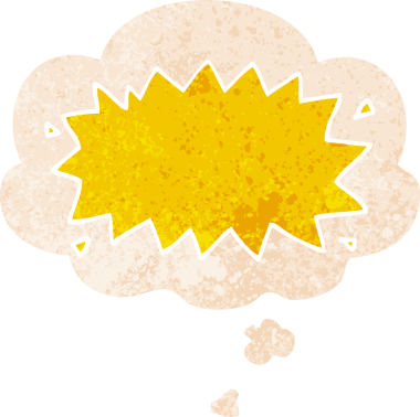 Düşünce baloncuklu çizgi film patlama sembolü grunge sıkıntılı retro desen bir insan tarafından çizilmiş