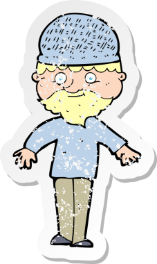 Bir insan tarafından çizilmiş kış şapkalı bir çizgi film karakterinin gerilimli çıkartması.