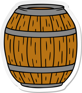 Bir insan tarafından çizilmiş ahşap bir fıçının el çizimi karikatürü.