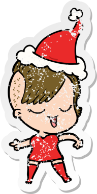 Noel Baba şapkası takan bir kızın insan tarafından çizilmiş üzgün bir el çıkartması çizimi.