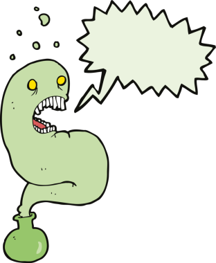 Şişede cadılar bayramı hayaleti ve bir insan tarafından çizilmiş konuşma balonu.