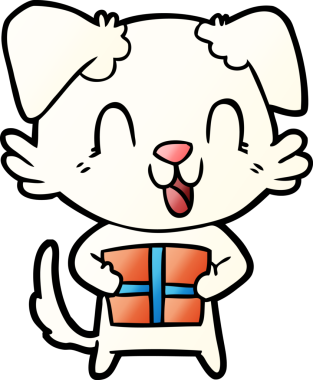 Bir insan tarafından çizilmiş, gülen bir çizgi film köpeği.