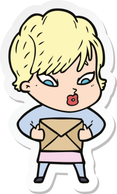 Bir insan tarafından çizilmiş bir karikatür kadının çıkartması.