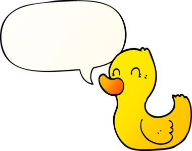 Bir insan tarafından çizilmiş yumuşak eğimli konuşma baloncuklu çizgi film ördeği