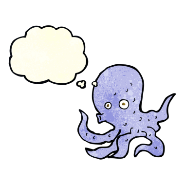 Bir insan tarafından çizilmiş düşünce baloncuklu ahtapot.