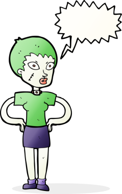 Bir insan tarafından çizilmiş konuşma balonu olan cadılar bayramı kızı.