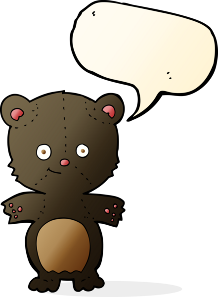 bir insan tarafından çizilmiş konuşma balonlu siyah ayı yavrusu.