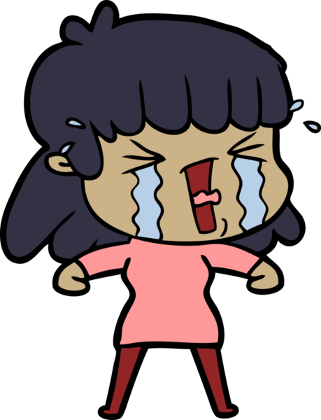 Bir insan tarafından çizilmiş gözyaşları içindeki çizgi film kadını.