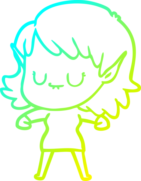 Bir insan tarafından çizilmiş mutlu bir elf kızı çizimi.