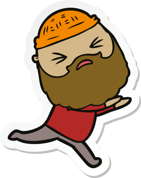 Bir insan tarafından çizilmiş sakallı bir karikatür adamın çıkartması.