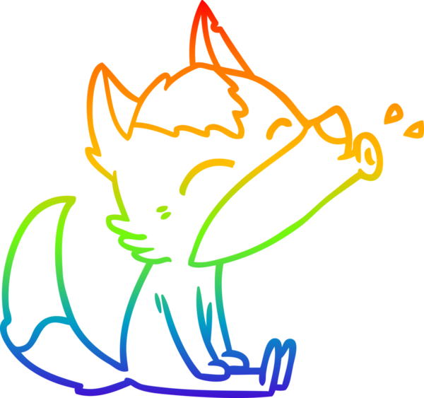 Uluyan bir kurt çizgi filminin gökkuşağı gradyanı insan tarafından çizilmiş.