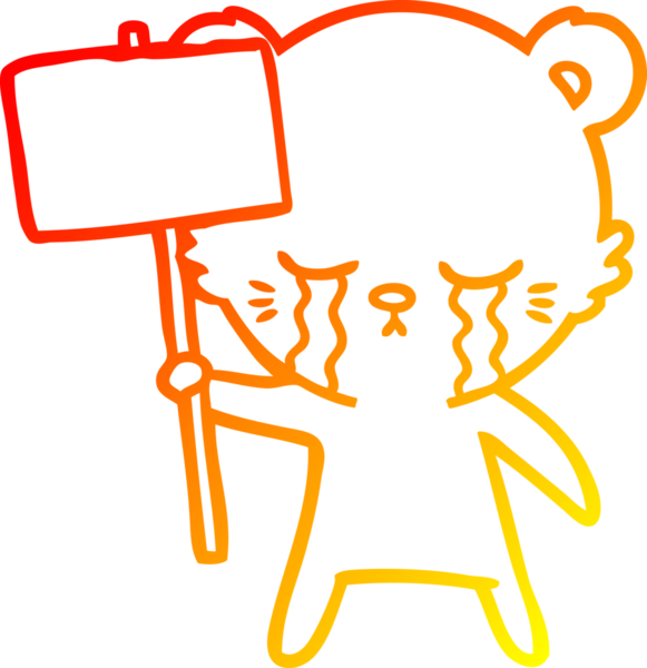 Bir insan tarafından çizilmiş işaret direği ile ağlayan çizgi film ayısının sıcak çizgi çizimi