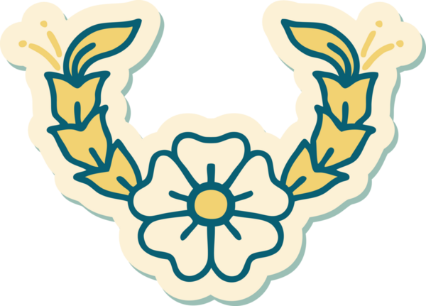 Bir insan tarafından çizilmiş geleneksel bir çiçek stiliyle dövme çıkartması.