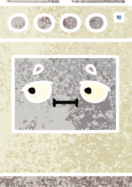 Bir insan tarafından çizilmiş mutfak fırınının retro çizim tarzı karikatürü.