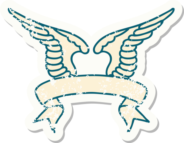 Bir insan tarafından çizilmiş bir kanadın bayrağıyla eski bir etiket