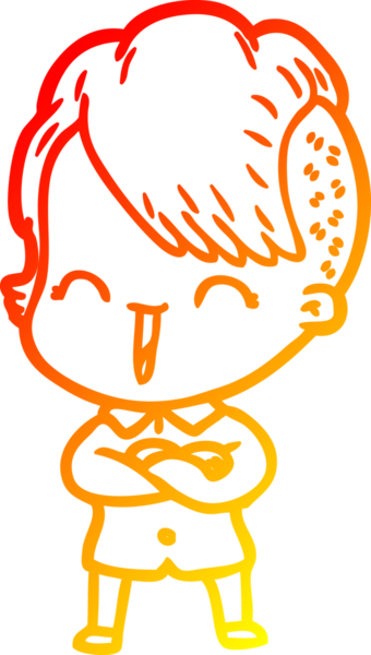 Bir insan tarafından çizilen mutlu bir hipster kızın çizgi çizimi.