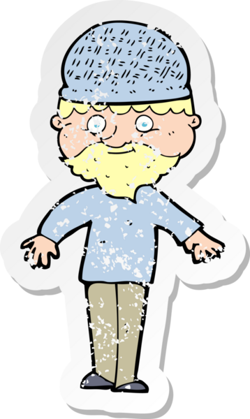 Bir insan tarafından çizilmiş kış şapkalı bir çizgi film karakterinin gerilimli çıkartması.