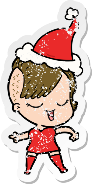 Noel Baba şapkası takan bir kızın insan tarafından çizilmiş üzgün bir el çıkartması çizimi.