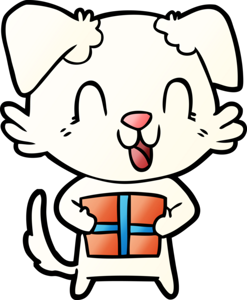 Bir insan tarafından çizilmiş, gülen bir çizgi film köpeği.