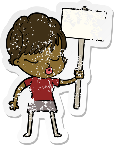 Bir insan tarafından çizilmiş gözleri olan karikatürlü bir kadının sıkıntılı çıkartması.