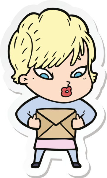 Bir insan tarafından çizilmiş bir karikatür kadının çıkartması.