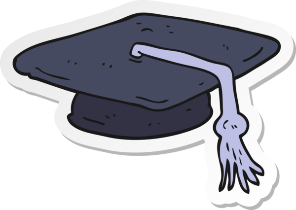 Bir insan tarafından çizilmiş karikatür mezuniyet şapkasının etiketi.